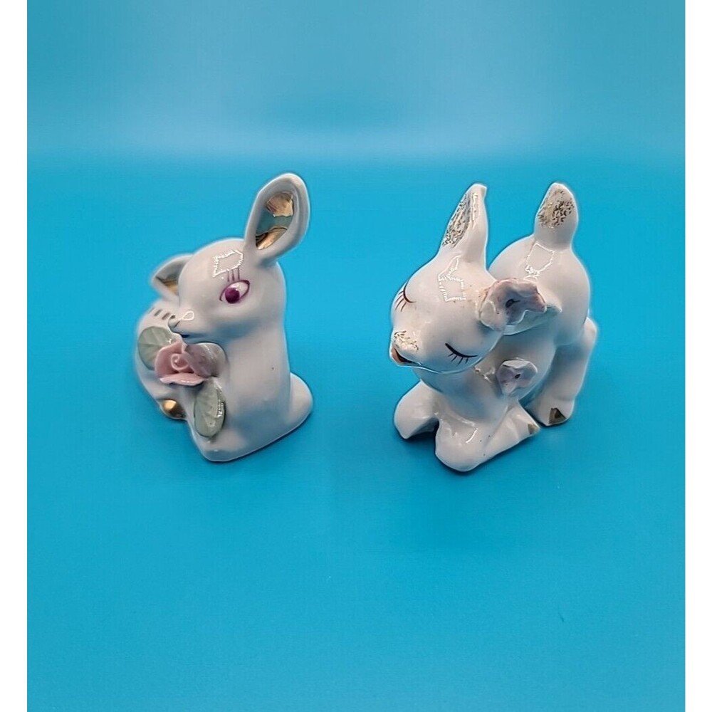 Vintage Pair of Deer with Flowers Gold Accents Japan